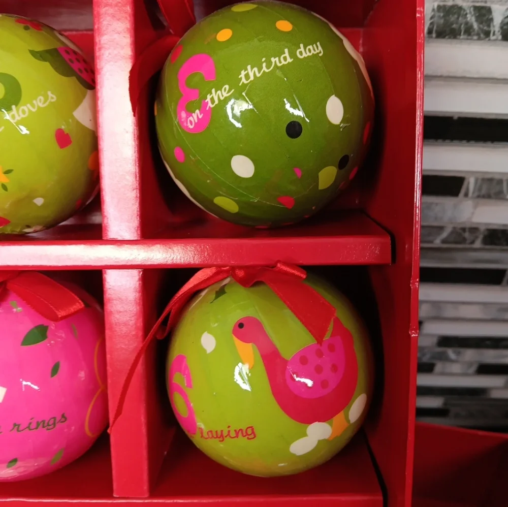12 Days Of Christmas Colorful Christmas Ornaments Paper Mache 3" - Picture 5 of 10